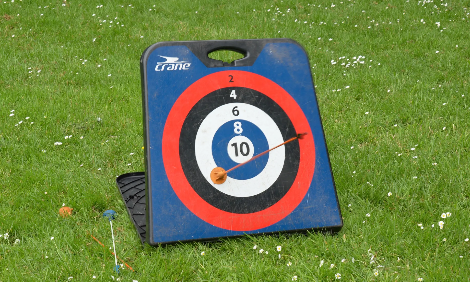 A close up of an archery target.